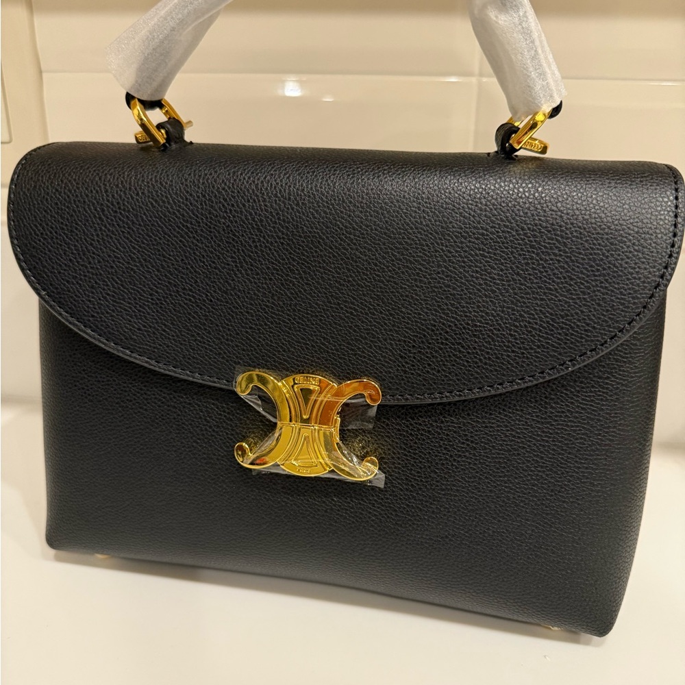 Celine Black Shoulder Bag with Gold Accent